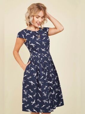 Emily and Fin Come Fly with me Navy Airplane Cotton Dress - Navy - Medium